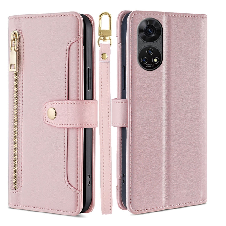 For ZTE Anshin Family Sheep Texture Cross-body Zipper Wallet Leather Phone Case(Pink) - ZTE Cases by PMC TechLife | Online Shopping South Africa | PMC TechLife | Buy Now Pay Later Mobicred