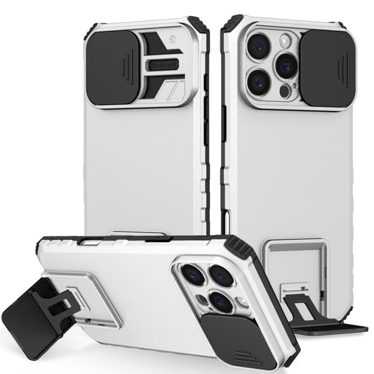 For iPhone 16 Pro Max Stereoscopic Holder Sliding Camshield Phone Case(White) - free shipping - PMC Jewellery - Order now!
