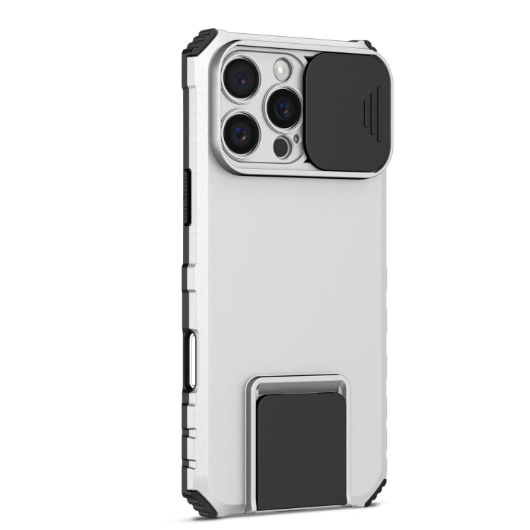 For iPhone 16 Pro Max Stereoscopic Holder Sliding Camshield Phone Case(White) - free shipping - PMC TechLife - Order now!