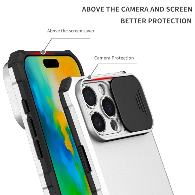 For iPhone 16 Pro Max Stereoscopic Holder Sliding Camshield Phone Case(White) - free shipping - PMC TechLife - Order now!