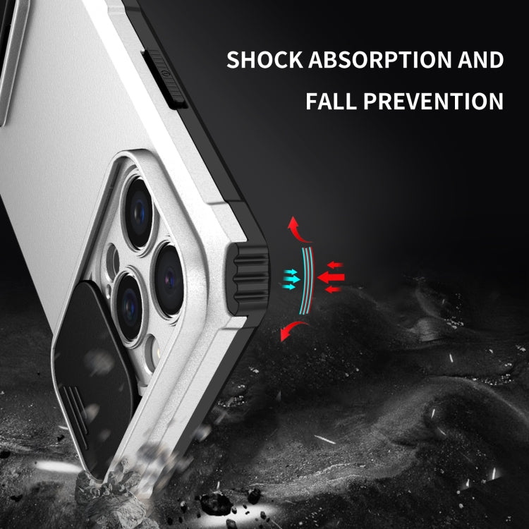 For iPhone 16 Pro Max Stereoscopic Holder Sliding Camshield Phone Case(White) - free shipping - PMC TechLife - Order now!