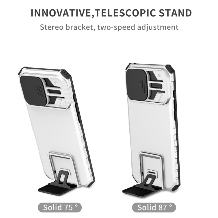 For iPhone 16 Pro Stereoscopic Holder Sliding Camshield Phone Case(White) - iPhone 16 Pro Cases by PMC TechLife | Online Shopping South Africa | PMC TechLife | Buy Now Pay Later Mobicred