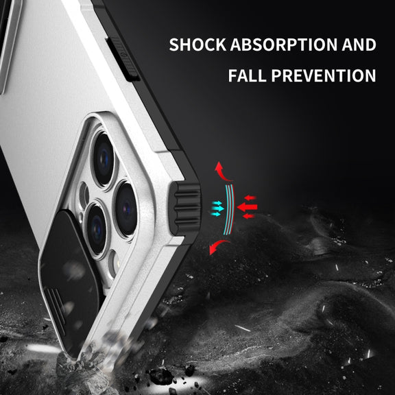 For iPhone 16 Pro Stereoscopic Holder Sliding Camshield Phone Case(White)
