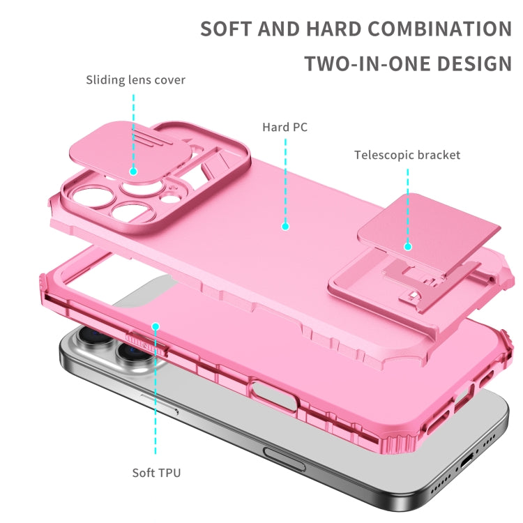 For iPhone 16 Pro Stereoscopic Holder Sliding Camshield Phone Case(Pink) - iPhone 16 Pro Cases by PMC TechLife | Online Shopping South Africa | PMC TechLife | Buy Now Pay Later Mobicred
