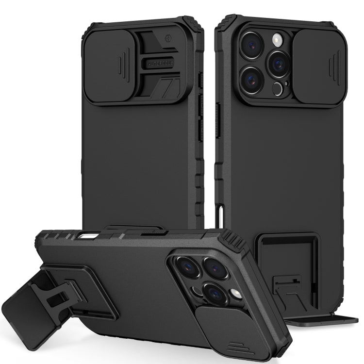 For iPhone 16 Pro Stereoscopic Holder Sliding Camshield Phone Case(Black) - iPhone 16 Pro Cases by PMC TechLife | Online Shopping South Africa | PMC TechLife | Buy Now Pay Later Mobicred