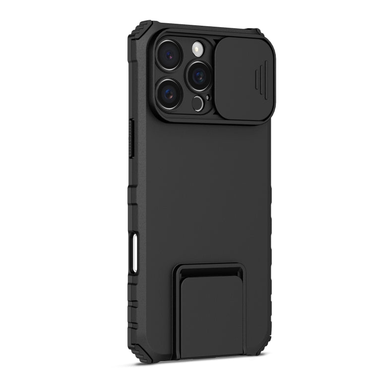 For iPhone 16 Pro Stereoscopic Holder Sliding Camshield Phone Case(Black) - iPhone 16 Pro Cases by PMC TechLife | Online Shopping South Africa | PMC TechLife | Buy Now Pay Later Mobicred