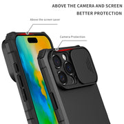 For iPhone 16 Pro Stereoscopic Holder Sliding Camshield Phone Case(Black)