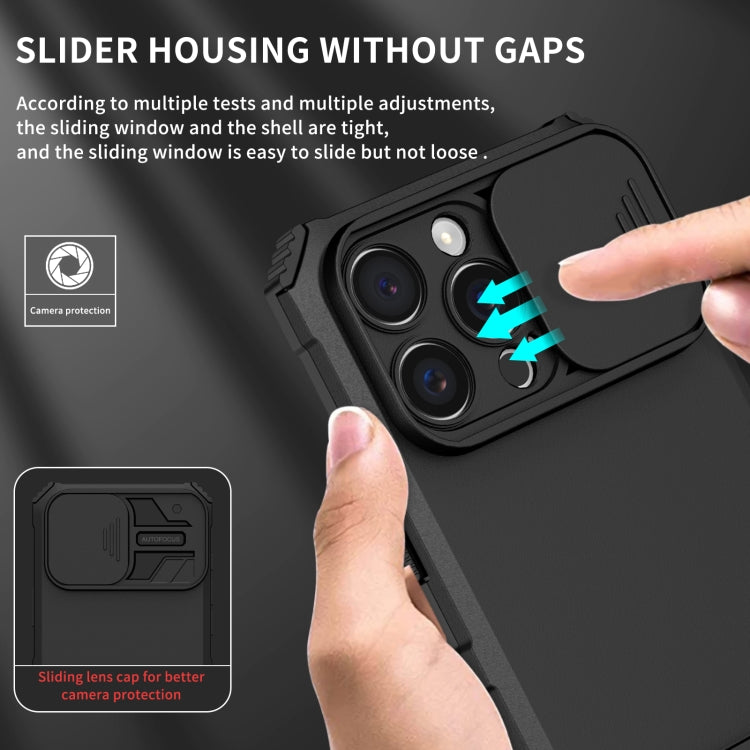 For iPhone 16 Pro Stereoscopic Holder Sliding Camshield Phone Case(Black) - iPhone 16 Pro Cases by PMC TechLife | Online Shopping South Africa | PMC TechLife | Buy Now Pay Later Mobicred