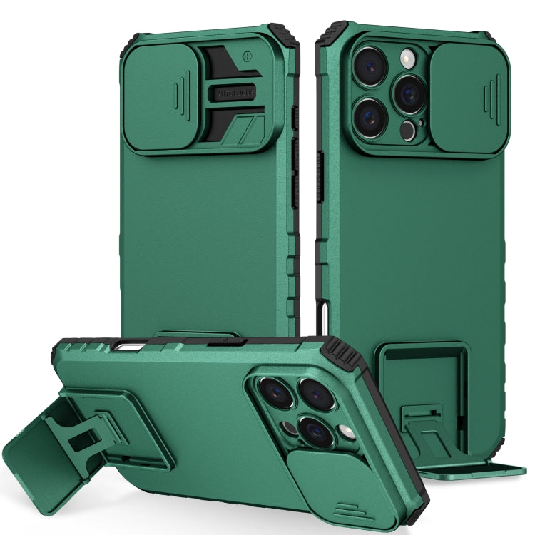 For iPhone 16 Pro Stereoscopic Holder Sliding Camshield Phone Case(Green) - free shipping - PMC TechLife - Order now!