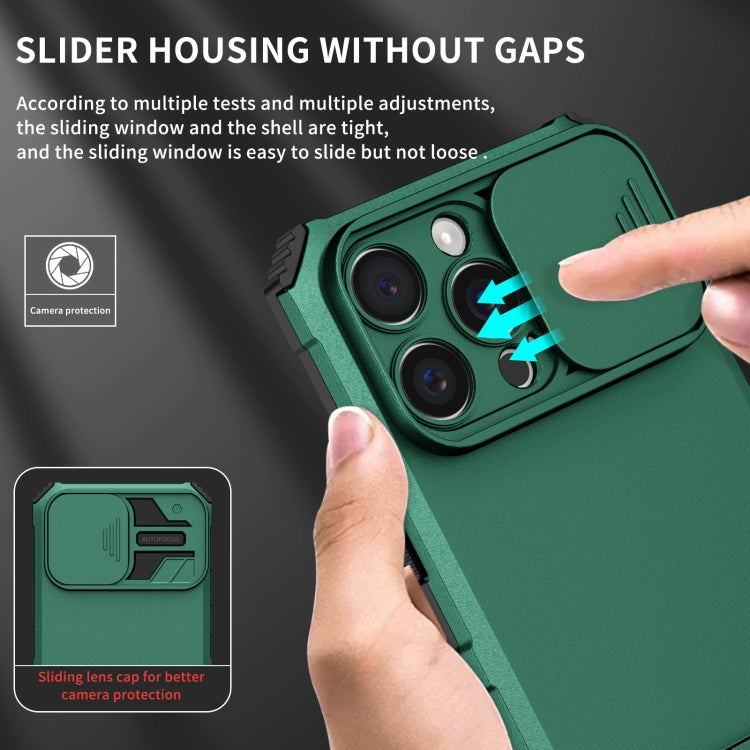 For iPhone 16 Pro Stereoscopic Holder Sliding Camshield Phone Case(Green) - free shipping - PMC TechLife - Order now!