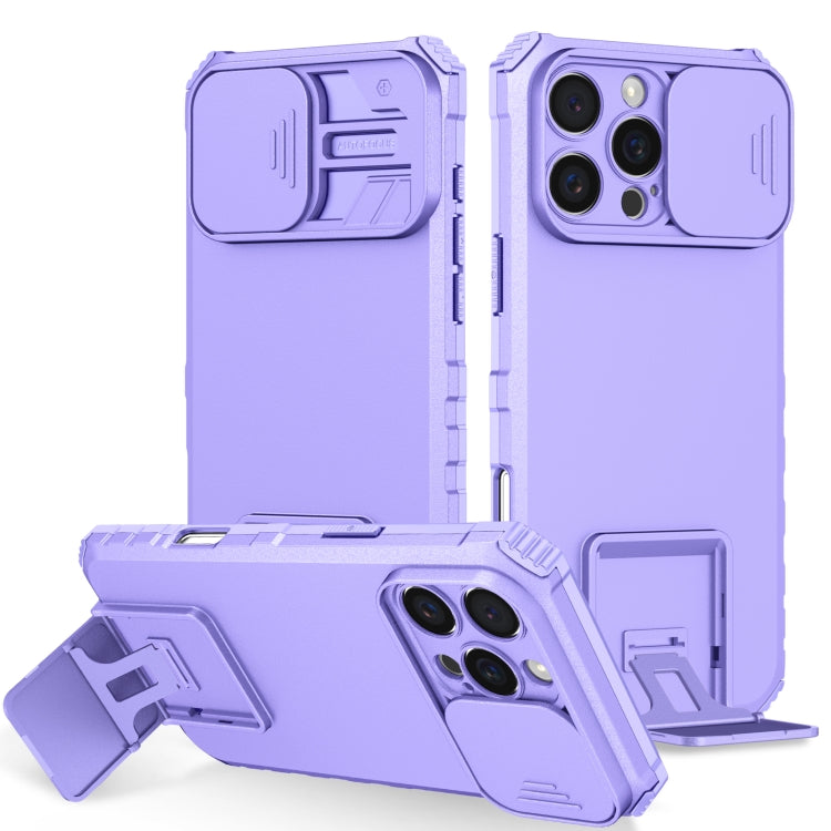 For iPhone 16 Pro Stereoscopic Holder Sliding Camshield Phone Case(Purple) - iPhone 16 Pro Cases by PMC TechLife | Online Shopping South Africa | PMC TechLife | Buy Now Pay Later Mobicred