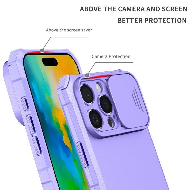 For iPhone 16 Pro Stereoscopic Holder Sliding Camshield Phone Case(Purple) - iPhone 16 Pro Cases by PMC TechLife | Online Shopping South Africa | PMC TechLife | Buy Now Pay Later Mobicred