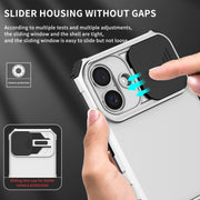 For iPhone 16 Plus Stereoscopic Holder Sliding Camshield Phone Case(White)