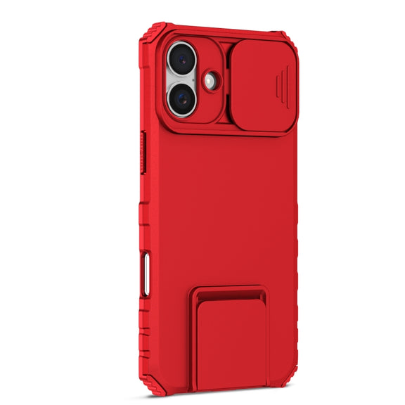 For iPhone 16 Plus Stereoscopic Holder Sliding Camshield Phone Case(Red)