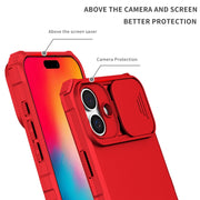 For iPhone 16 Plus Stereoscopic Holder Sliding Camshield Phone Case(Red)