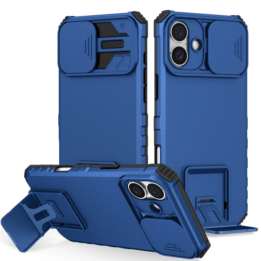 For iPhone 16 Plus Stereoscopic Holder Sliding Camshield Phone Case(Blue) - free shipping - PMC Jewellery - Order now!