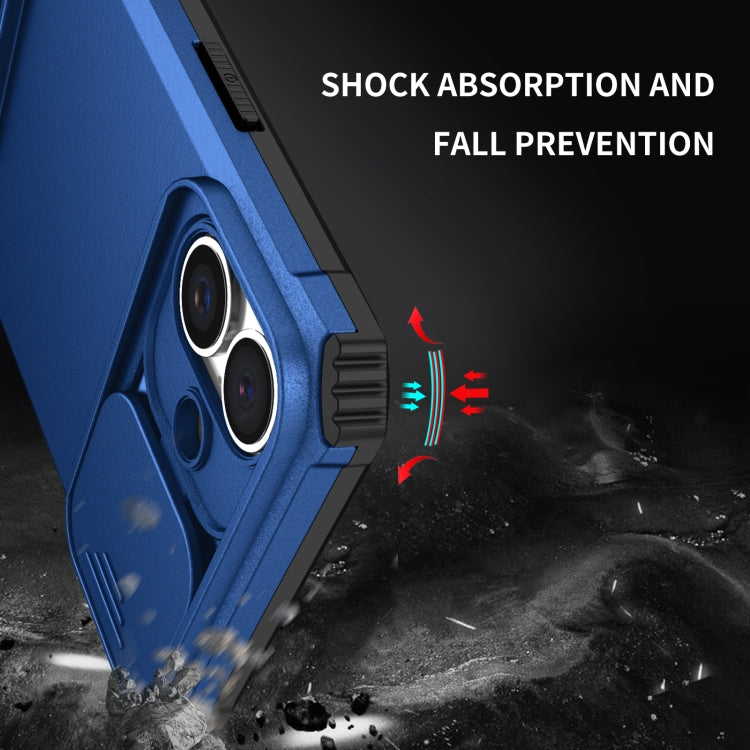 For iPhone 16 Plus Stereoscopic Holder Sliding Camshield Phone Case(Blue) - free shipping - PMC TechLife - Order now!