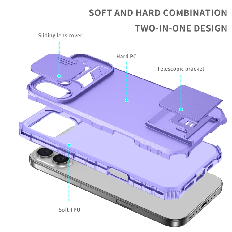 For iPhone 16 Plus Stereoscopic Holder Sliding Camshield Phone Case(Purple) - iPhone 16 Plus Cases by PMC TechLife | Online Shopping South Africa | PMC TechLife | Buy Now Pay Later Mobicred