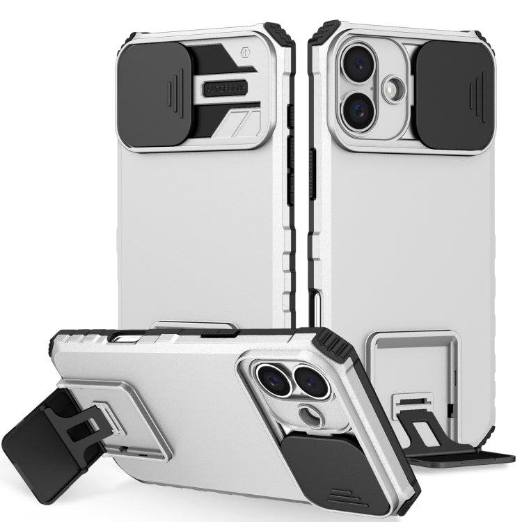 For iPhone 16 Stereoscopic Holder Sliding Camshield Phone Case(White) - iPhone 16 Cases by PMC TechLife | Online Shopping South Africa | PMC TechLife | Buy Now Pay Later Mobicred