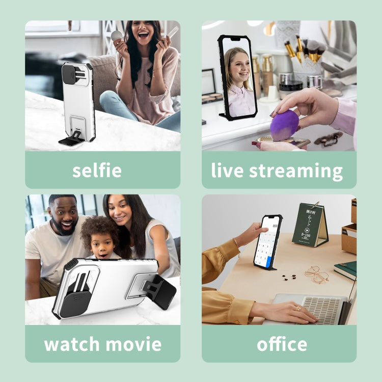 For iPhone 16 Stereoscopic Holder Sliding Camshield Phone Case(White) - iPhone 16 Cases by PMC TechLife | Online Shopping South Africa | PMC TechLife | Buy Now Pay Later Mobicred