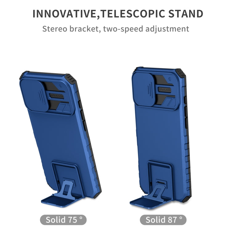 For iPhone 16 Stereoscopic Holder Sliding Camshield Phone Case(Blue) - iPhone 16 Cases by PMC TechLife | Online Shopping South Africa | PMC TechLife | Buy Now Pay Later Mobicred