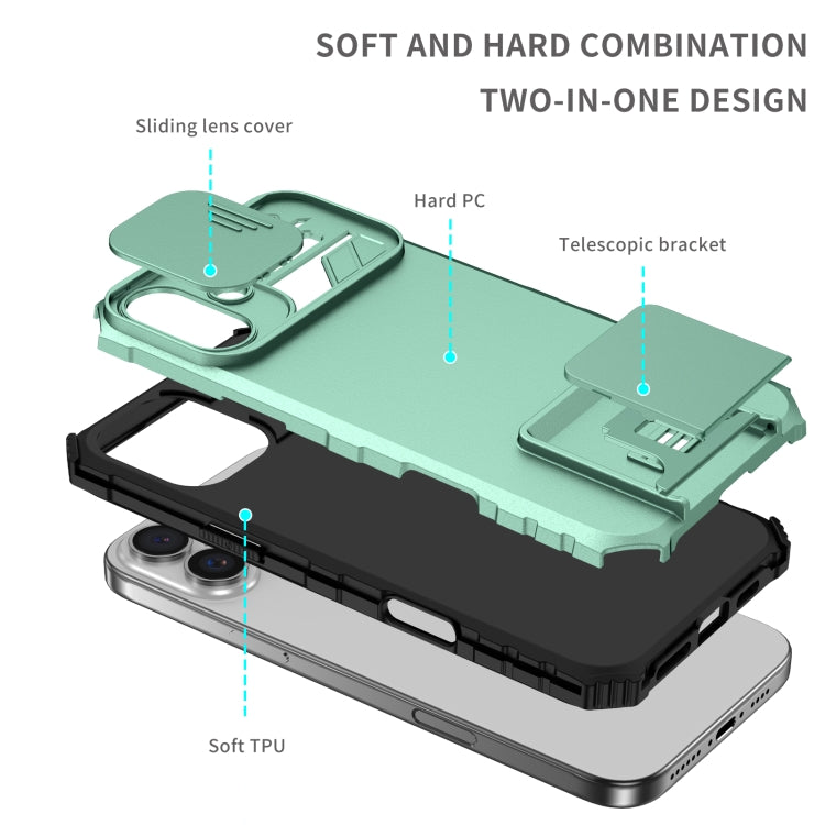 For iPhone 16 Stereoscopic Holder Sliding Camshield Phone Case(Light Blue) - iPhone 16 Cases by PMC TechLife | Online Shopping South Africa | PMC TechLife | Buy Now Pay Later Mobicred