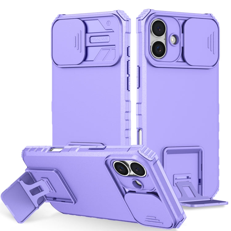 For iPhone 16 Stereoscopic Holder Sliding Camshield Phone Case(Purple) - free shipping - PMC TechLife - Order now!