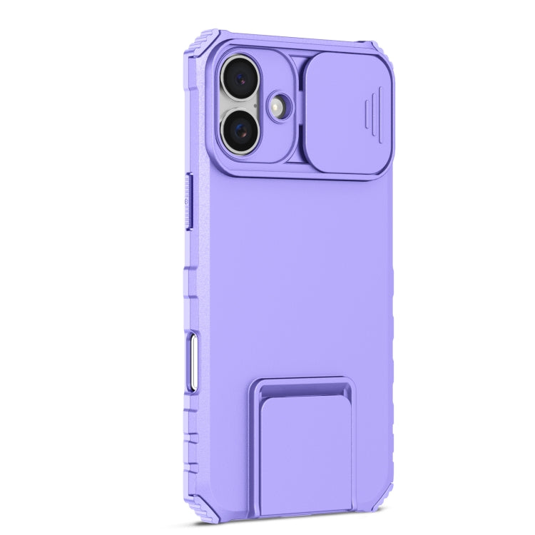 For iPhone 16 Stereoscopic Holder Sliding Camshield Phone Case(Purple) - free shipping - PMC TechLife - Order now!