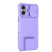 For iPhone 16 Stereoscopic Holder Sliding Camshield Phone Case(Purple)