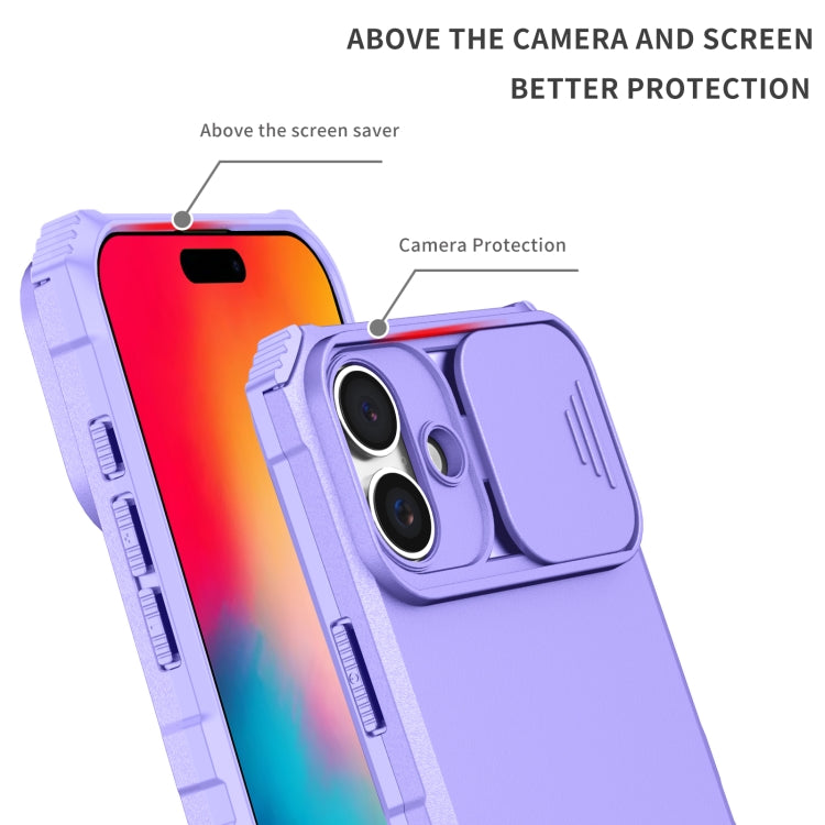 For iPhone 16 Stereoscopic Holder Sliding Camshield Phone Case(Purple) - free shipping - PMC TechLife - Order now!