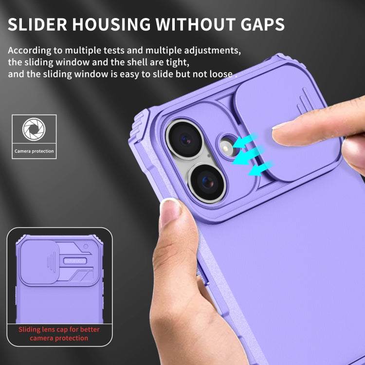 For iPhone 16 Stereoscopic Holder Sliding Camshield Phone Case(Purple) - free shipping - PMC TechLife - Order now!
