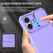 For iPhone 16 Stereoscopic Holder Sliding Camshield Phone Case(Purple)