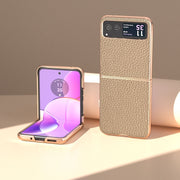 For Motorola Razr 40 Nano Electroplating Genuine Leather Litchi Texture Phone Case(Grey)