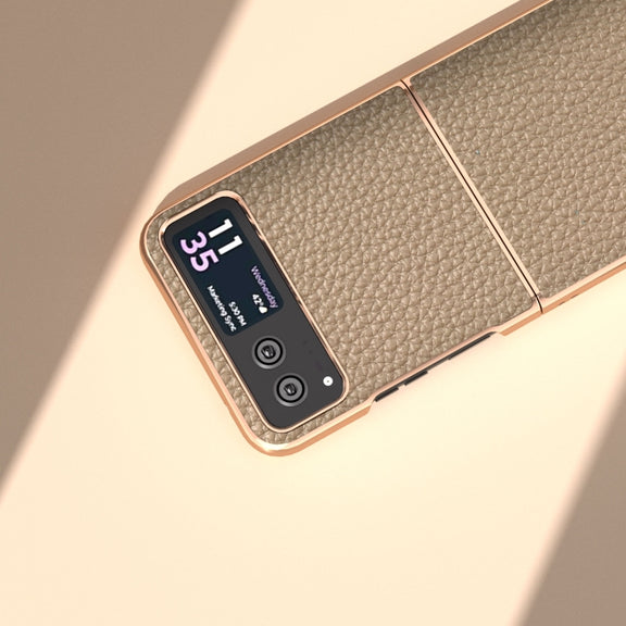 For Motorola Razr 40 Nano Electroplating Genuine Leather Litchi Texture Phone Case(Grey)