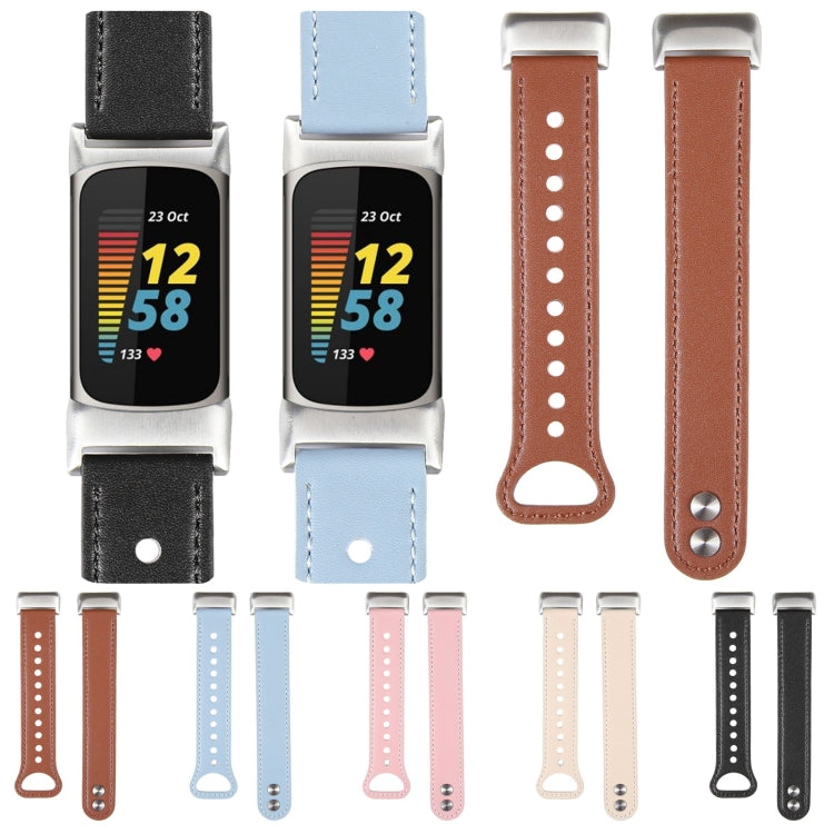For Fitbit Charge 5 PU Leather Replacement Watch Band(Creamy White) - Watch Bands by PMC TechLife | Online Shopping South Africa | PMC TechLife | Buy Now Pay Later Mobicred