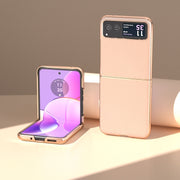 For Motorola Razr 40 Nano Electroplating Genuine Leather + PC Litchi Texture Phone Case(Pink Gold)