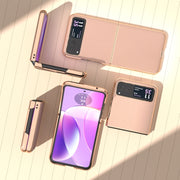 For Motorola Razr 40 Nano Electroplating Genuine Leather + PC Litchi Texture Phone Case(Pink Gold)