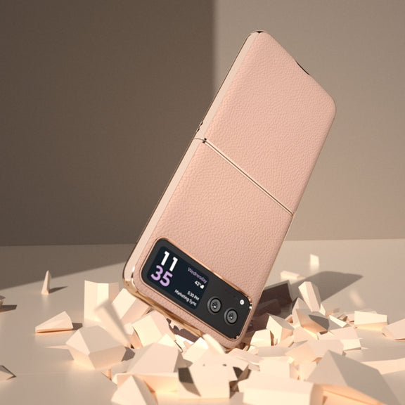 For Motorola Razr 40 Nano Electroplating Genuine Leather + PC Litchi Texture Phone Case(Pink Gold)