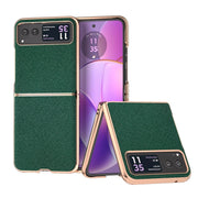 For Motorola Razr 40 Nano Electroplating Cross Texture Genuine Leather Phone Case(Green)