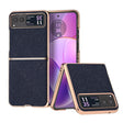 For Motorola Razr 40 Nano Electroplating Cross Texture Genuine Leather Phone Case(Blue) - Motorola Cases by PMC TechLife | Online Shopping South Africa | PMC TechLife | Buy Now Pay Later Mobicred