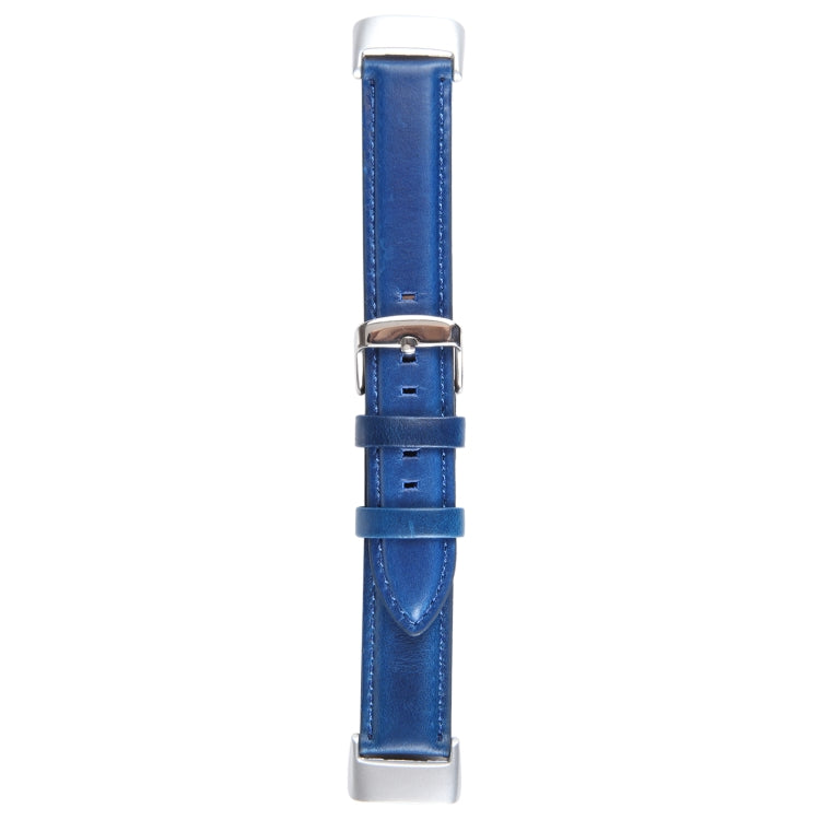 For Fitbit Charge 5 18mm Bamboo Joint Texture Genuine Leather Watch Band(Blue) - Watch Bands by PMC TechLife | Online Shopping South Africa | PMC TechLife | Buy Now Pay Later Mobicred