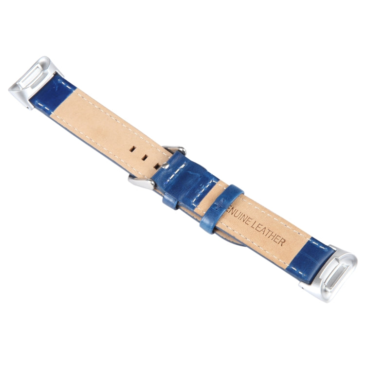 For Fitbit Charge 5 18mm Bamboo Joint Texture Genuine Leather Watch Band(Blue) - Watch Bands by PMC TechLife | Online Shopping South Africa | PMC TechLife | Buy Now Pay Later Mobicred