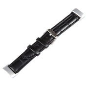 For Fitbit Charge 5 18mm Bamboo Joint Texture Genuine Leather Watch Band(Bamboo Black)