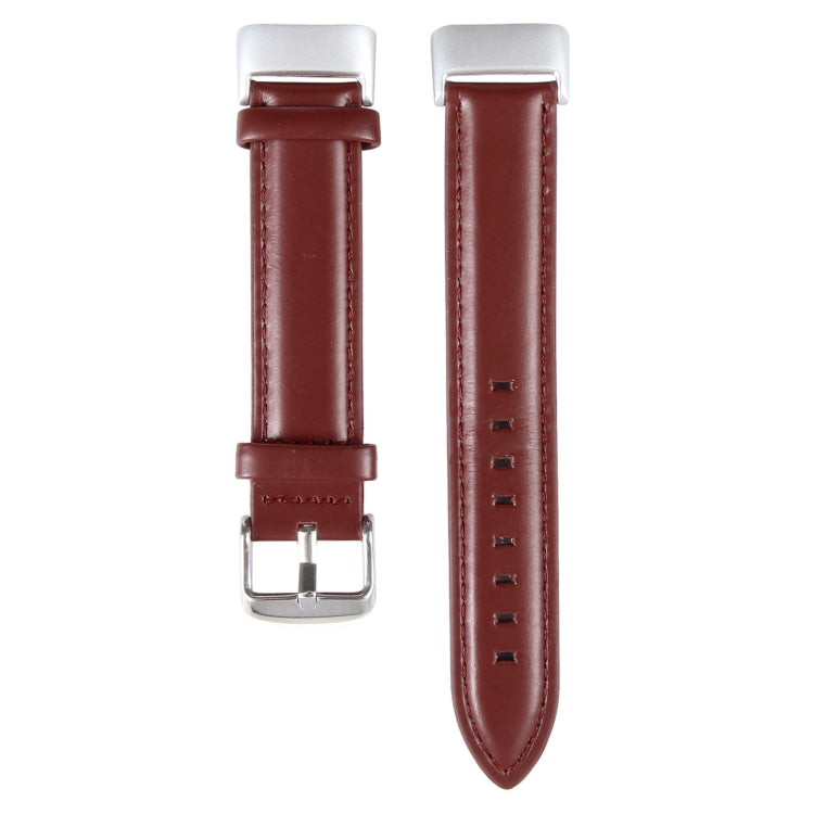 For Fitbit Charge 5 18mm Bamboo Joint Texture Genuine Leather Watch Band(Wine Red) - Watch Bands by PMC TechLife | Online Shopping South Africa | PMC TechLife | Buy Now Pay Later Mobicred