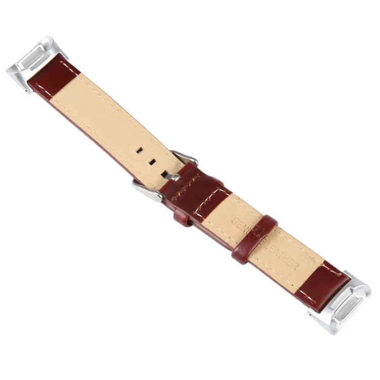 For Fitbit Charge 5 18mm Bamboo Joint Texture Genuine Leather Watch Band(Wine Red) - Watch Bands by PMC TechLife | Online Shopping South Africa | PMC TechLife | Buy Now Pay Later Mobicred