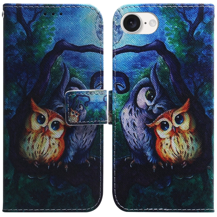 For iPhone 16e Coloured Drawing Flip Leather Phone Case(Oil Painting Owl) - iPhone 16e Cases by PMC TechLife | Online Shopping South Africa | PMC TechLife | Buy Now Pay Later Mobicred