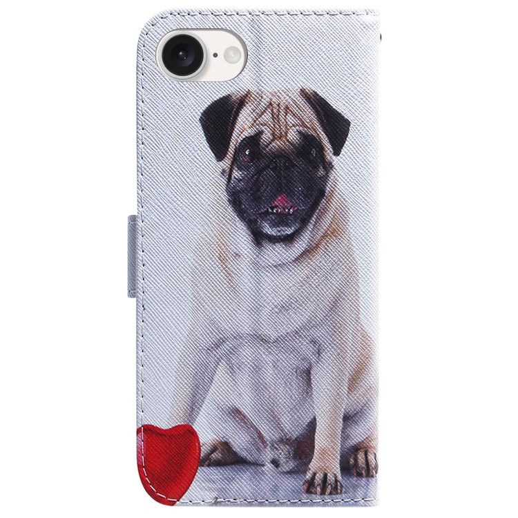 For iPhone 16e Coloured Drawing Flip Leather Phone Case(Pug) - iPhone 16e Cases by PMC TechLife | Online Shopping South Africa | PMC TechLife | Buy Now Pay Later Mobicred