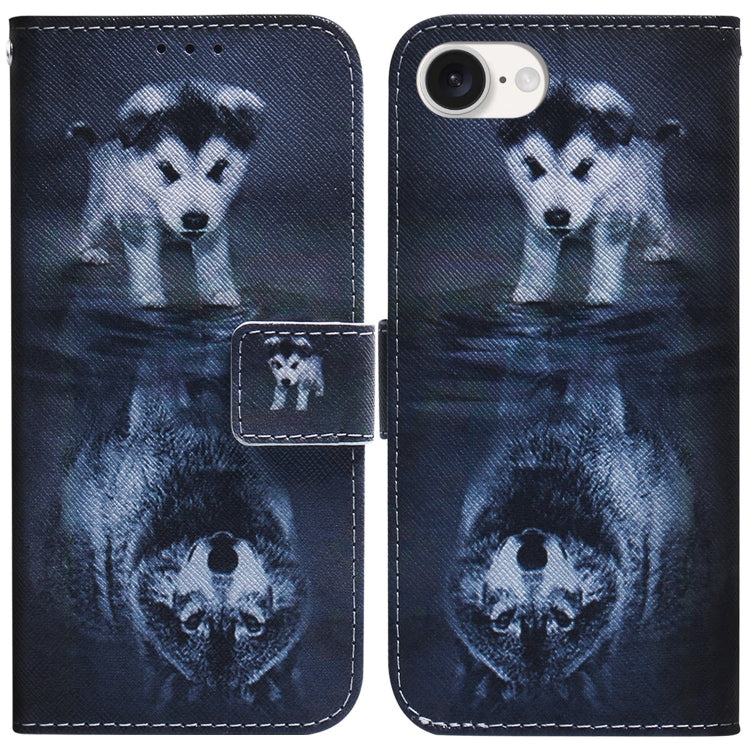 For iPhone 16e Coloured Drawing Flip Leather Phone Case(Wolf and Dog) - iPhone 16e Cases by PMC TechLife | Online Shopping South Africa | PMC TechLife | Buy Now Pay Later Mobicred