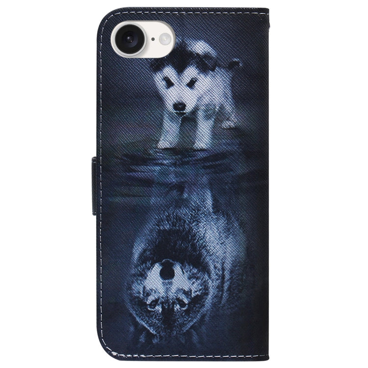 For iPhone 16e Coloured Drawing Flip Leather Phone Case(Wolf and Dog) - iPhone 16e Cases by PMC TechLife | Online Shopping South Africa | PMC TechLife | Buy Now Pay Later Mobicred