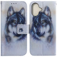 For iPhone 16 Coloured Drawing Flip Leather Phone Case(White Wolf) - iPhone 16 Cases by PMC TechLife | Online Shopping South Africa | PMC TechLife | Buy Now Pay Later Mobicred